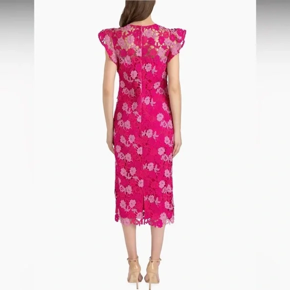 Shoshanna Rachel Floral Lace Midi Dress Magenta Rose cocktail event - Picture 2 of 16